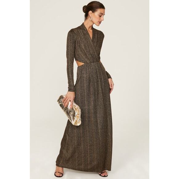 RACHEL RACHEL ROY Gold Macree Waist-Nipping Cutouts Maxi Dress Size Extra Small - Picture 3 of 16